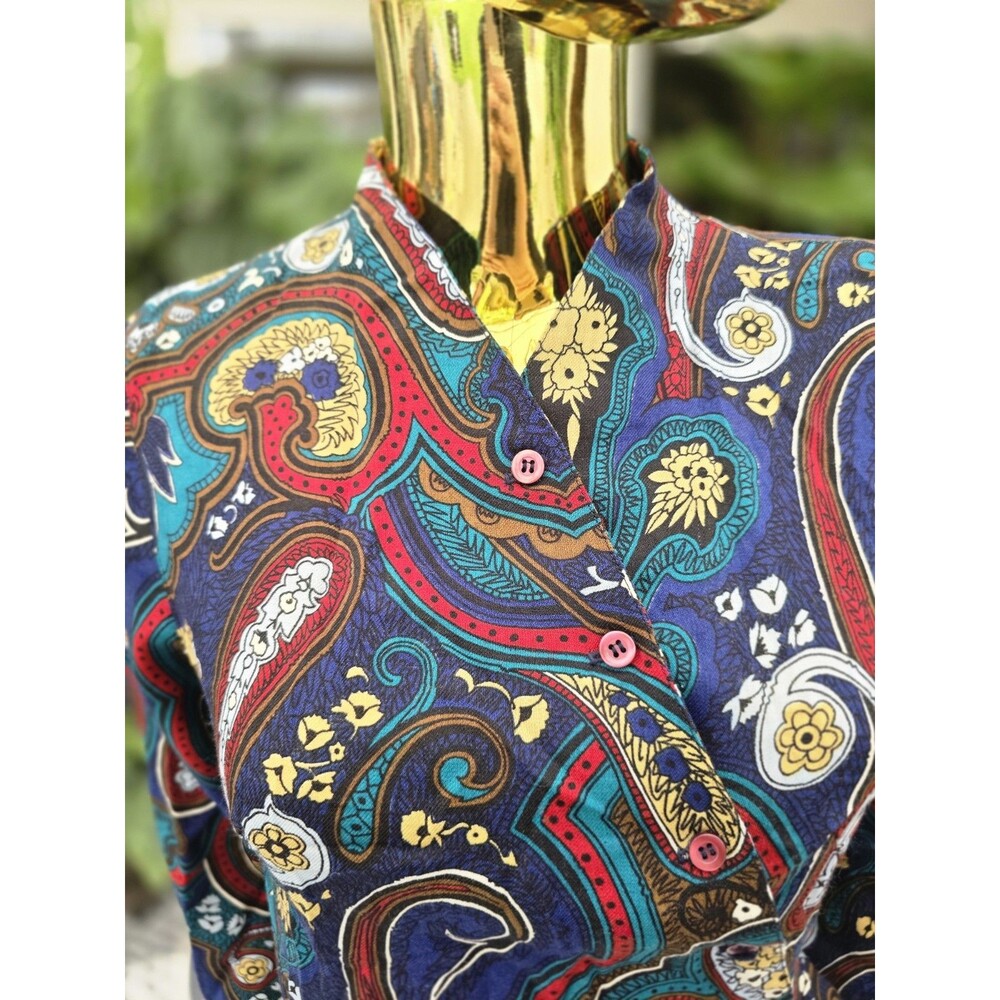 Vtg François Viannay Paris Anastasia Blouse Women’s 36 (S) 100% Wool Paisley - Picture 2 of 12